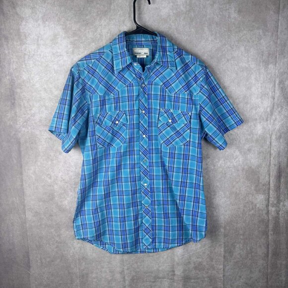 Wrangler Other - Men's Wrangler Wrancher Plaid Pearl Snap Shirt Size Medium